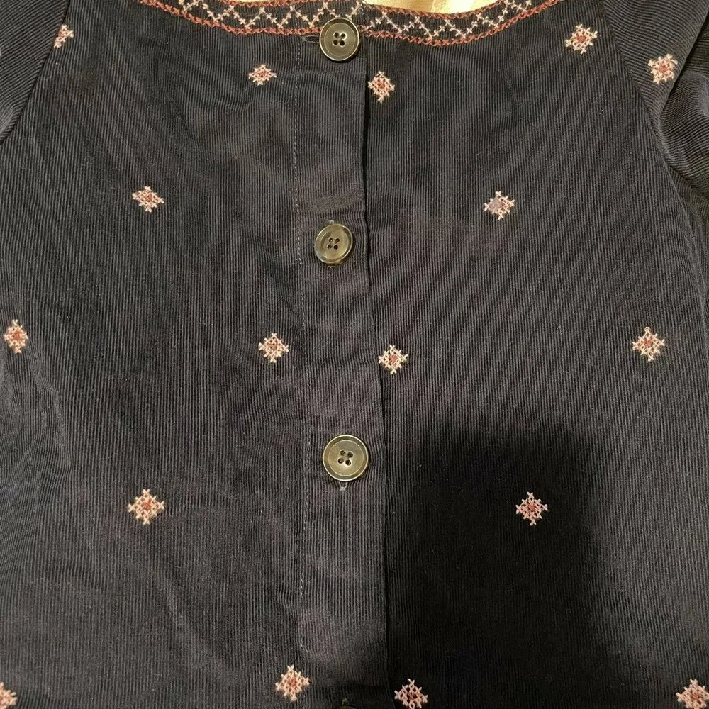 Madewell Embroidered Navy Blue Corduroy Button-Back Peplum Blouse - Size XS